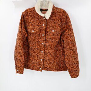 Levis Jacket Womens 1X Leopard Print Corduroy Sherpa Collar Snap Trucker animal